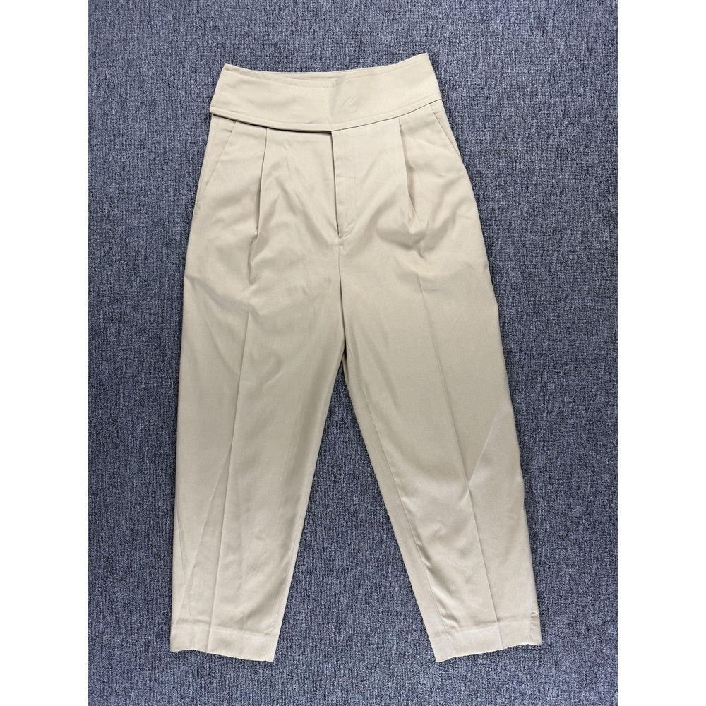TOTEME Pants Womens Small Beige Pleated Crop Twill Pull On Trousers Relaxed